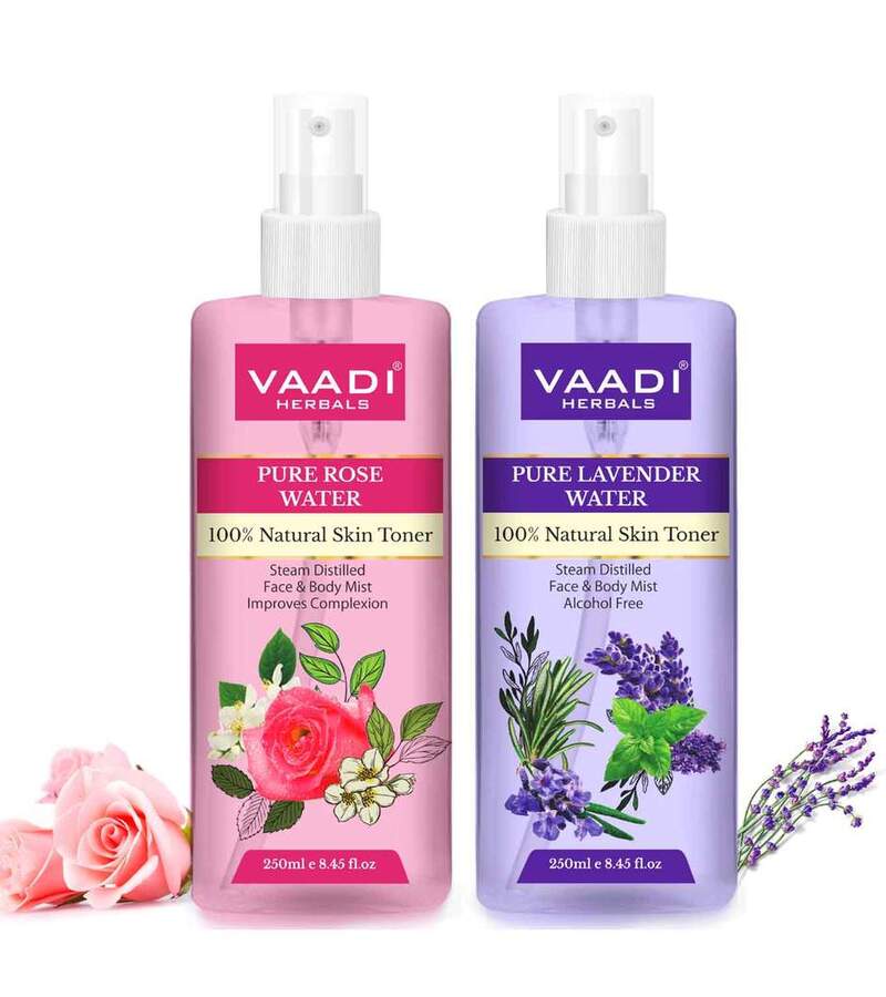 Vaadi Herbals + toners + mists + Rose Water & Lavender Water - 100% Natural & Pure + Pack of 2 + buy