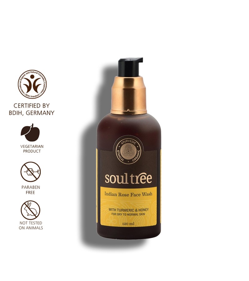 Soultree + face wash + scrubs + Indian Rose Face Wash with Tumeric & Honey + 120ml + shop