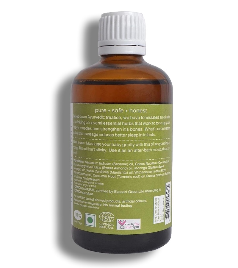 earthBaby + oils & creams + Ayurvedic Baby Massage Oil, Certified 100% Natural Origin + 100ml + shop