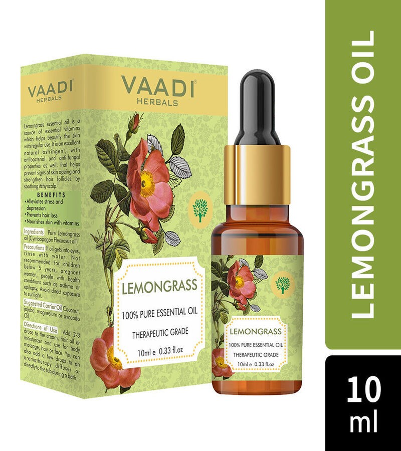Buy Vaadi Herbals Lemongrass Essential Oil - Reduces Stress & Depression,  Prevents Hair fall, Prevents Skin Ageing - 100% Pure Therapeutic Grade 10  ml on Zoobop at best prices